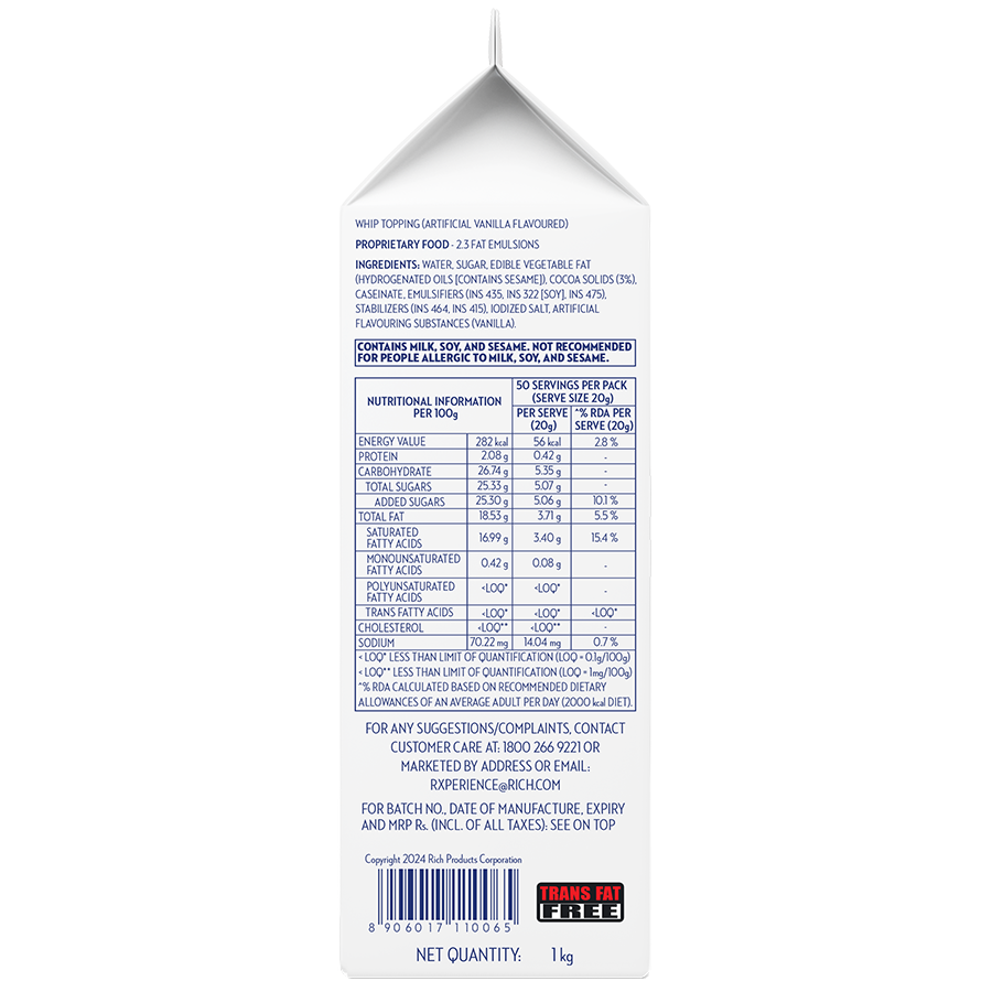 Rich's Whip Topping Chocolate 1 Kg