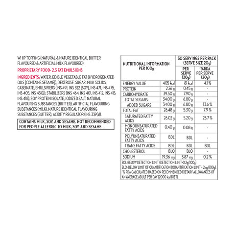 Rich's Bettercreme 1 Kg Ingredients