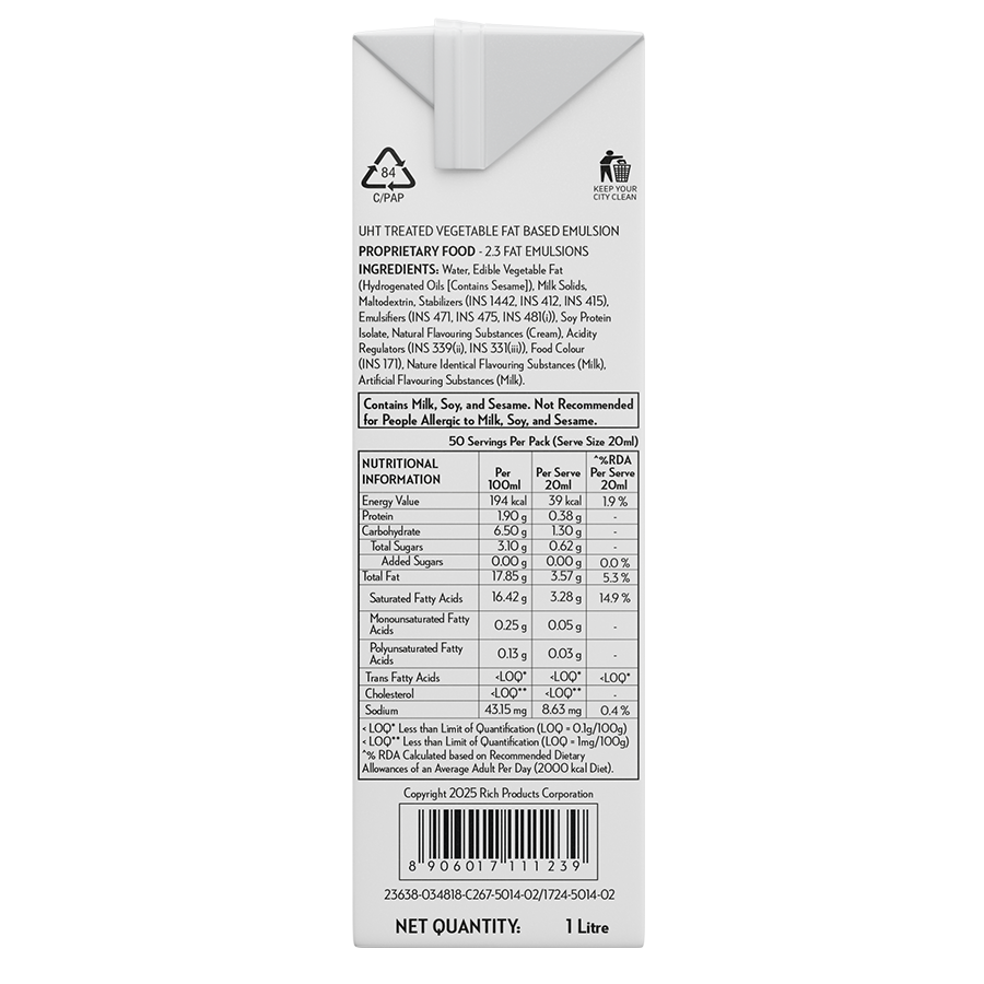 Versatie Gold cooking cream 1 Ltr