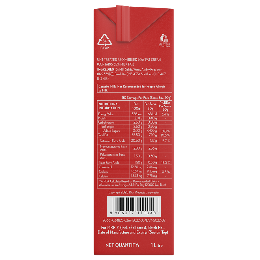 Rich's Wilber Farms Dairy Cream 1 Ltr